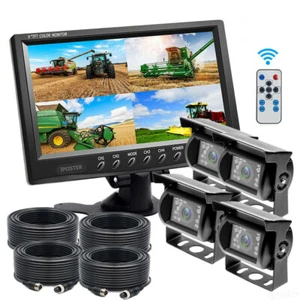 9" Quad Monitor 4Pin Tech Kit 4x CCD Camera Side Rear View Camera For Truck Bus - Picture 1 of 12