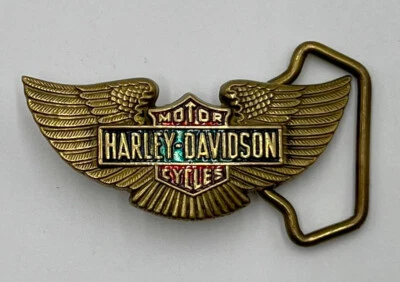 Harley Davidson 1983 barra alada escudo hebilla de cinturón rojo azul latón barón raro Foto 1 de 2