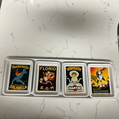 5 Pc Pottery Barn Cocktail Tray + 4 Vintage Poster Appetizer Dish Plates C214 - Image 1 of 4