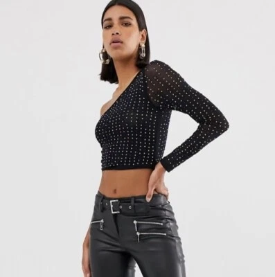 ASOS jewelled diamanté one shoulder sparkle sequin bejewelled top size 10 - Image 1 of 4