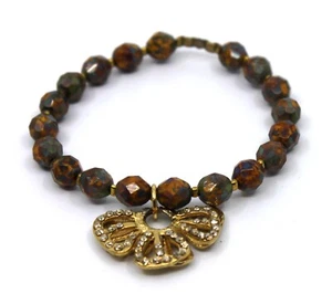 Seasonal Whispers Brown / Green Bead & Swarovski Crystal Bangle Bracelet #56 - Picture 1 of 9