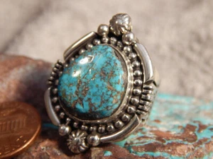 Ladies Bisbee Turquoise Sterling Silver Ring Navajo Russell Sam Size 6 1/2 - Picture 1 of 6