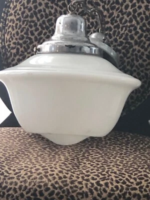 6 Antique 16” Schoolhouse Ceiling Light Milk Glass Globe VTG Metal 1728-21B - Image 1 of 4