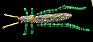 KENNETH J LANE KJL CRYSTAL ENAMEL GRASSHOPPER BROOCH PIN AMAZING!!!! 3.5" NIB - Picture 1 of 8