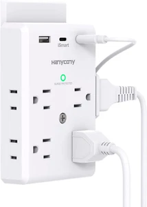 Mehrfachstecker Steckdosenverlängerung mit USB C Ports, 3-seitige Steckdosenleiste mit 900J Überspannung - Bild 1 von 11
