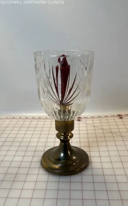 VTG Hurricane Candle Holder, Cut-Crystal Glass Shade Brass Base Red Candle - Picture 1 of 4