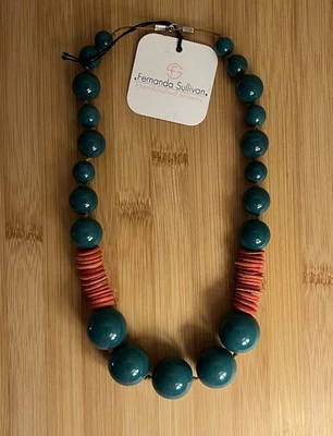 Collar Fernanda Sullivan Turquesa Y Naranja Coco Estantes Artesanal Boho Foto 1 de 4