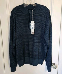 NWT Cutter &Buck Sweater Mens Large Mock Neck Pullover Blue Jacquard Merino Wool - Picture 1 of 13