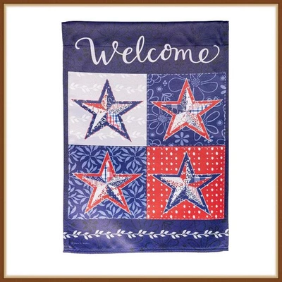 BANDERA DE JARDÍN EVERGREEN * ESTRELLAS ROJAS, BLANCAS Y AZULES * GAMUZA LINO REFLEJOS - NUEVA Foto 1 de 4