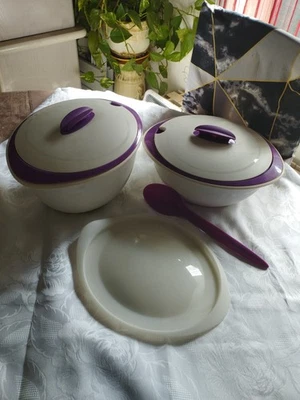 tupperware iso Duo Micro Onde Lot De 2.  4.5 Litre Et 3.1 Litre Cuillère Vintage - Photo 1/2