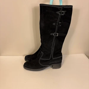 Gabor Black Suede Buckle Side Tall Riding Boots Size 5 = US 7.5-8 - Picture 1 of 11