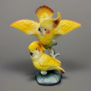 Yellow Cockatoos Cockatiel Ceramic Figurine Two Birds on Branch 10”x 10” - Picture 1 of 6