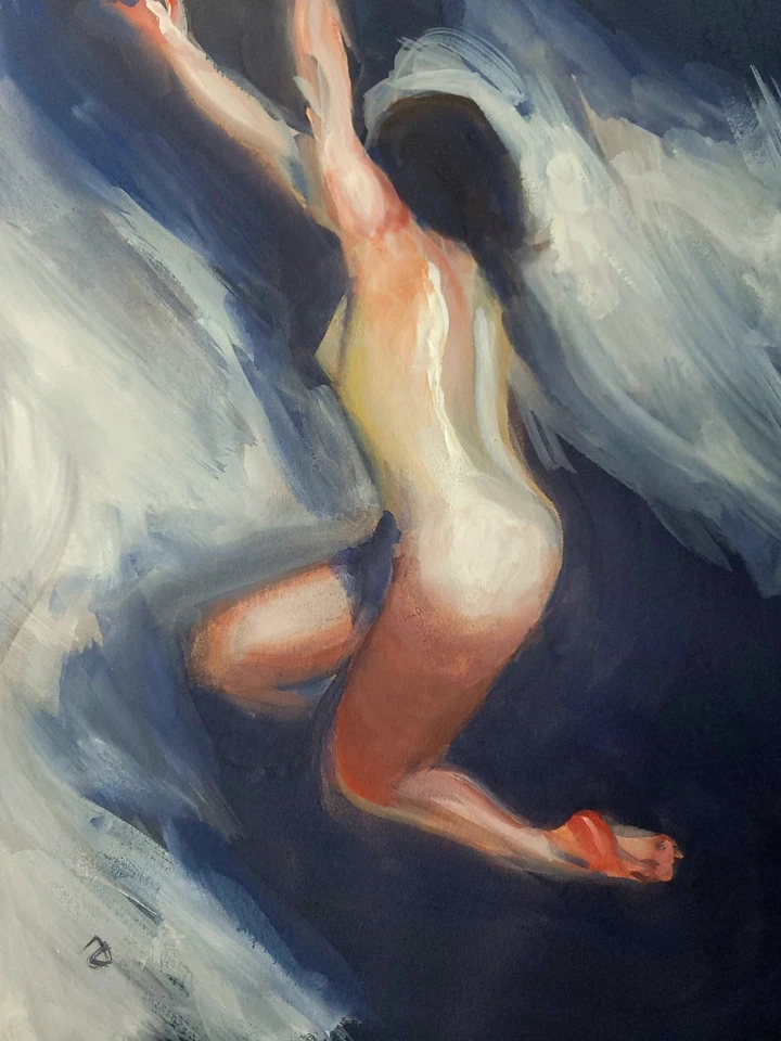 J M Johnson - Figura Mujer Abstracta Contemporánea Original Gouache Arte 8x10 Foto 1 de 4