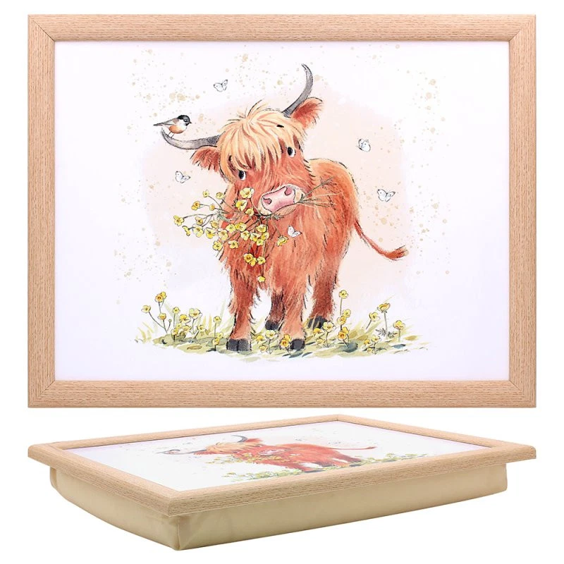 Lap Tray Paper Shed Highland Cow Art Serving Bed Tray Cushioned Padded Laptop - Image 1 of 1