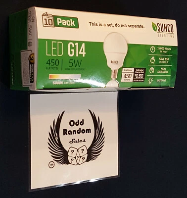 Sunco Lighting 10 Pack G14 LED Globe, 5W=40W, Candelabra Bulb, 450 LM, 5000K Day - Image 1 of 3