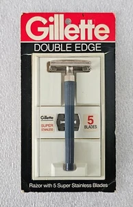 Gillette Double Edge Razor Vintage 1989 with 5 Super Stainless Blades NEW Sealed - Picture 1 of 8