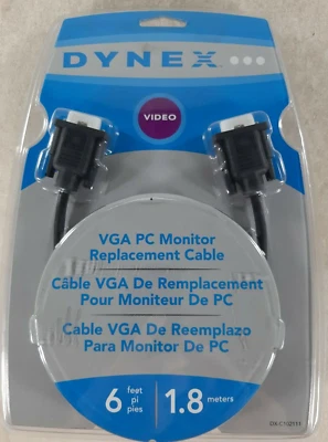 Dynex VGA PC Monitor Replacement Cable DX-C102111 6 Feet 1.8 Meters Dynex Video - Image 1 of 3
