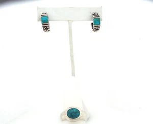 Sterling Silber Türkis Set - Ring und Ohrringe - Vintage Navajo ~#6006 - Bild 1 von 6