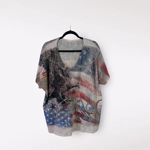 Vocal USA Womens Popover Blouse Size 3X Plus Patriotic Flag Eagle Stretch V-Neck - Picture 1 of 11