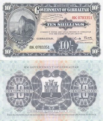 Gibraltar 10 Shillings Official Reprint 1934 for Tourim Comm. 2018 - Image 1 of 3