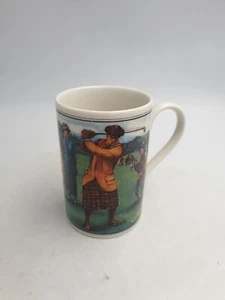 DUNOON STONEWARE “GOLF” MUG BY ORIGIN STUDIOS VARIOUS GOLFING POST CARDS SCENES - Picture 1 of 12
