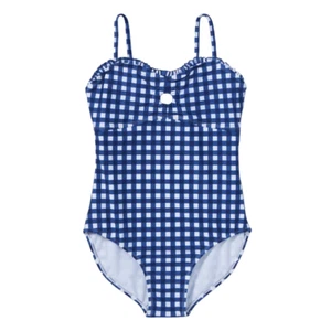Girls Gingham Check One Piece Swimsuit art class Blue Size S - Picture 1 of 3