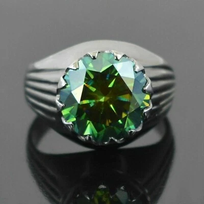 Anillo solitario de plata de ley 925 con diamantes azules/VS1/5CT redondo natural certificado de 5 quilates Foto 1 de 4