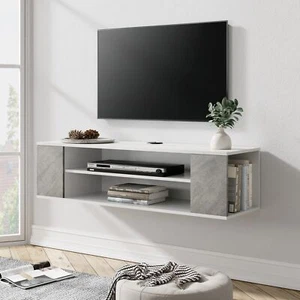 WAMPAT White Floating TV Stand Wall Mounted, Floating TV Shelf Entertainment ... - Picture 1 of 8