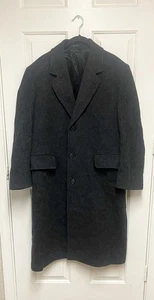 Vtg London Fog Wool Overcoat 38 Short Single Breasted Pockets Charcoal 100% Wool - Picture 1 of 9