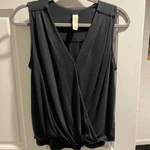 Allison Joy Black Soft Slub Knit Faux Wrap Front Tank Top Small Sleeveless - Picture 1 of 6