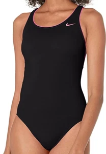 Nuevo $88 Nike Para Mujer M Una Pieza Espalda Corredora Traje de Baño Sólido Negro Rosa Borde Carreras - Imagen 1 de 8