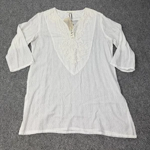 Camisa túnica solitaria para mujer grande blanca de algodón bordada boho playa top - Imagen 1 de 14