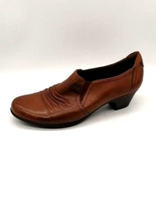 Cobb Hill Womens Shoes Pumps Brown Leather Slip On Low Block Heel Stretch 9 - Picture 1 of 10
