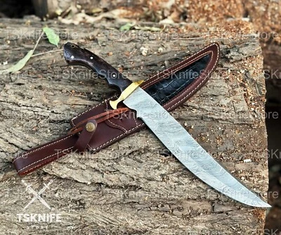 Hand Forged Damascus Steel Hunting Knife - Rosewood Handle With Leather Sheath - Image 1 of 4