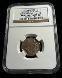 NGC Mint Error Greece 1970 Drachma MS63 Reverse Brockage with Partial Collar - Picture 1 of 4
