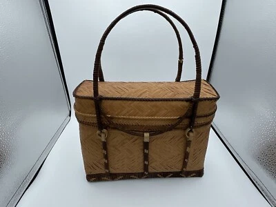 复古编织草编手提包 ~ 钱包 ~ 1940 年代 ~ 复古 ~ 独特 ~ 精致 ~ — 第 1/4 张图片