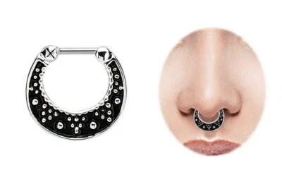 Piercing Setto Nasale Click IN Argento Con 1,6mm Asta IN Acciaio E Nero Intarsio - Immagine 1 di 2