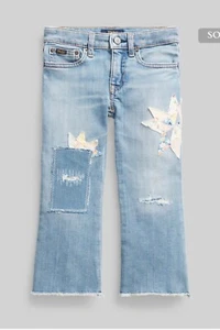 Polo Ralph Lauren Girl's Blue Denim Patchwork Straight-leg Jeans Sz 6X - Picture 1 of 1