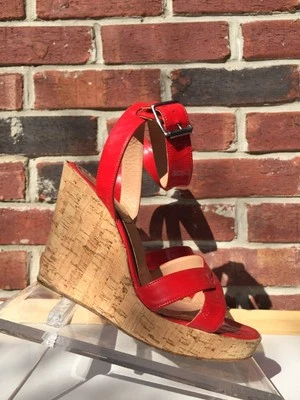 Barney's New York Cork High Wedge Sandal Red Patent Sexy 6 36 Worn Out USED Foto 1 de 4