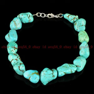 Chunky Natural 15x20mm Blue Turquoise Gems Nugget Jewelry Beaded Necklace 18" - Picture 1 of 12