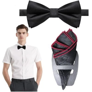 9 PCS Solid Bow Tie Set Pre-Tied Bow Ties Pocket Square & Holder for Men Boys - Picture 1 of 7