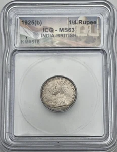 1925 B British India 1/4 Rupee KM#518 Silver .917 George V ICG MS63 Die Rotation - Picture 1 of 2