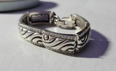 Brazalete Brighton THAT GIRL Plata Remolino Rectángulo Eslabones Borde Cristal, Nuevo sin Etiquetas Foto 1 de 4