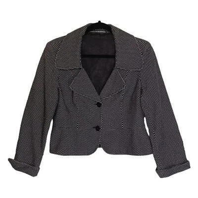 $295 LINDA ALLARD ELLEN TRACY Black White Print Long Sleeve Blazer Jacket 12 L - Image 1 of 4