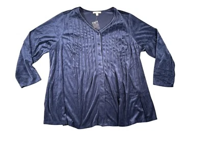 Top túnica de terciopelo Woman Within para mujer 2X 26 28 azul botón delantero elástico suave Foto 1 de 4