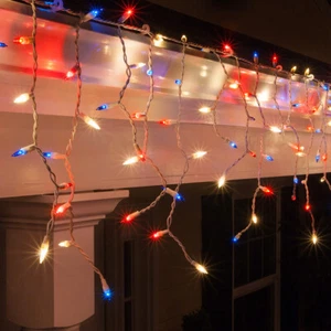 Patriotic Red White Blue Icicle Lights July 4th String Lights Decor, 150 Lights - Picture 1 of 6