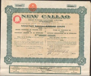 Titre 5 actions: NEW CALLAO (VENEZUELA) (Q) - Picture 1 of 1