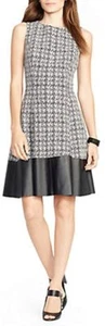 Ralph Lauren Women's Petite Faux Leather Trim Fit Flare Dress $164  NEW w TAGS - Picture 1 of 5