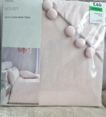 Juego de cama Next Pink Pom Edge - Funda nórdica Super King 2 fundas de almohada PVP £60 Foto 1 de 4