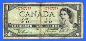 CANADA $1 1954 BC-29a / P-66a QE II Circulated DEVIL'S FACE 👿 P/A 7707277 - Picture 1 of 3